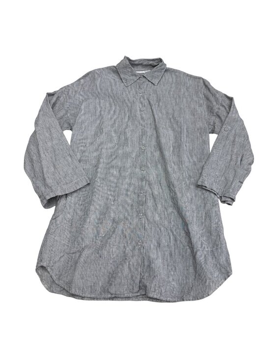 Chico's Tops - Chico's 100% Linen Button Down LS Tunic Shirt Pin Stripe Pockets, Size 1 /US M